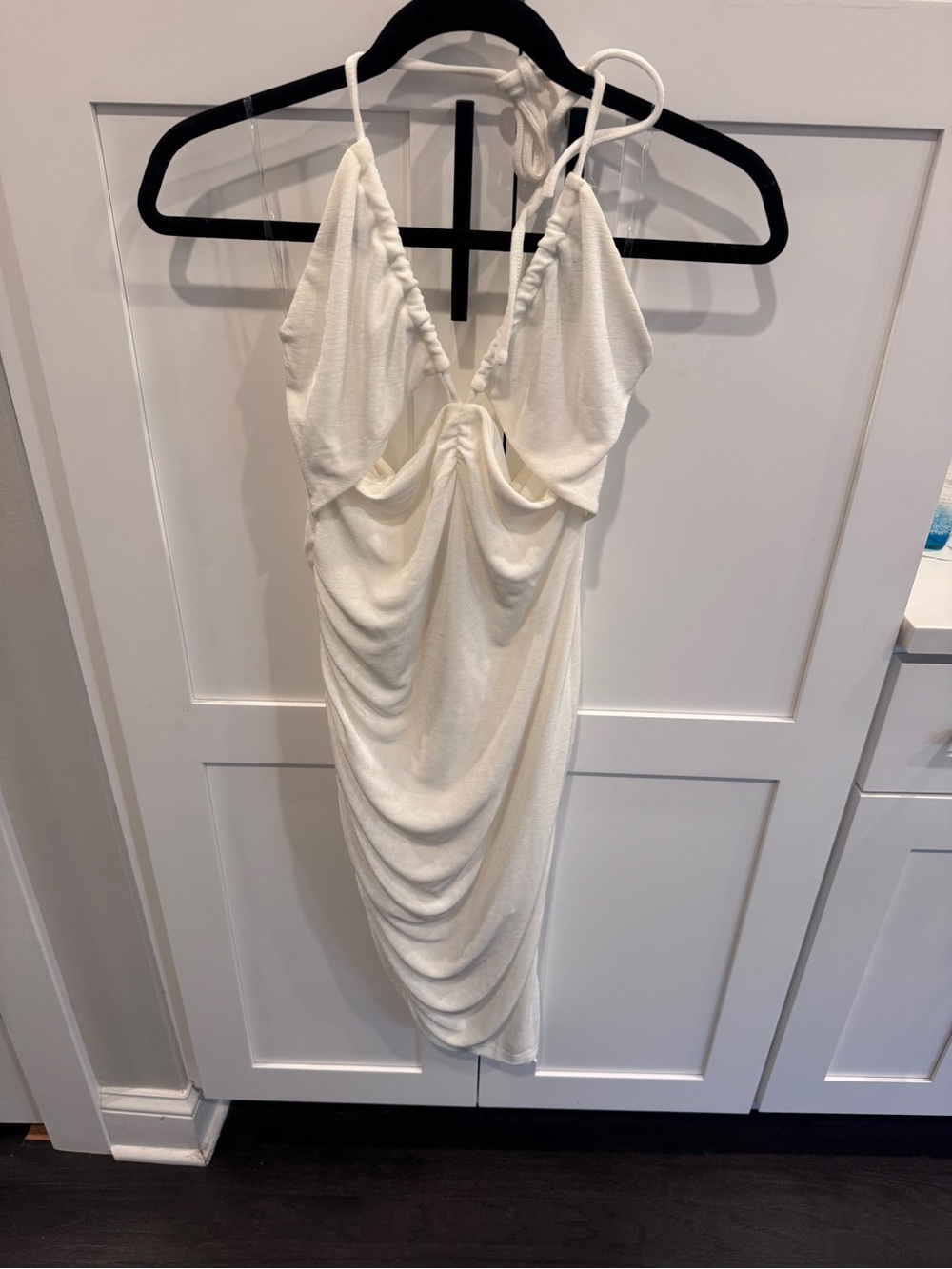 Ruched Ivory Halter Dress cutout